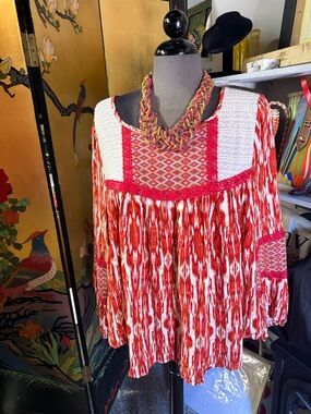 Boho Red Ikat Peasant Top - Farmers Market